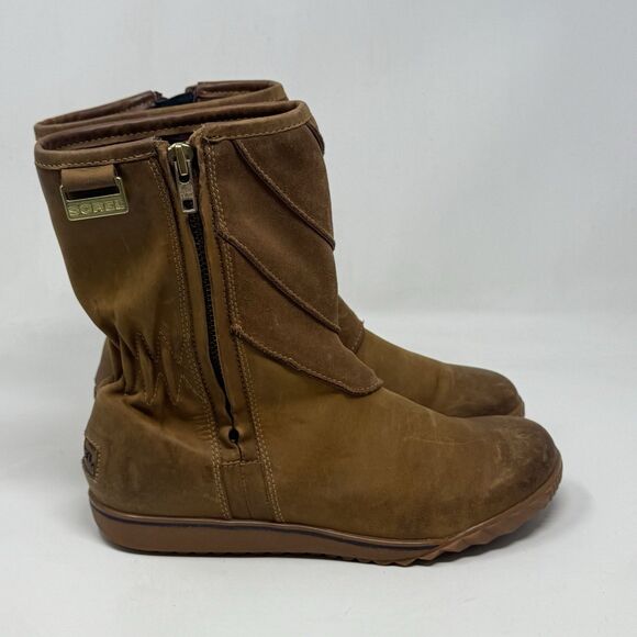 Sorel Firenzy Breve II Boots Womens 8.5 Brown Leather Waterproof Side Zip Mid - Picture 3 of 16